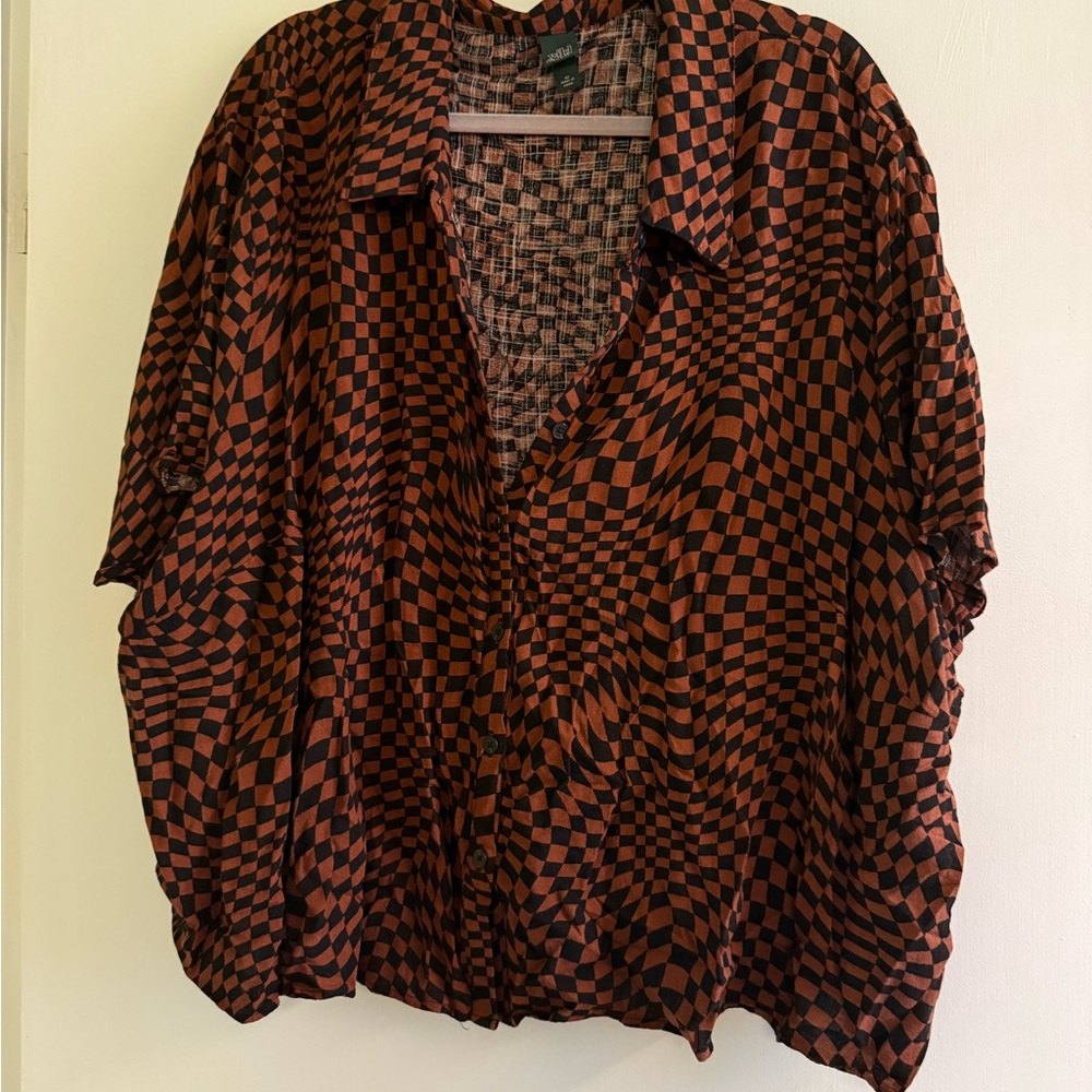 Wild Fable Women's Black and Brown Checkered Shirt